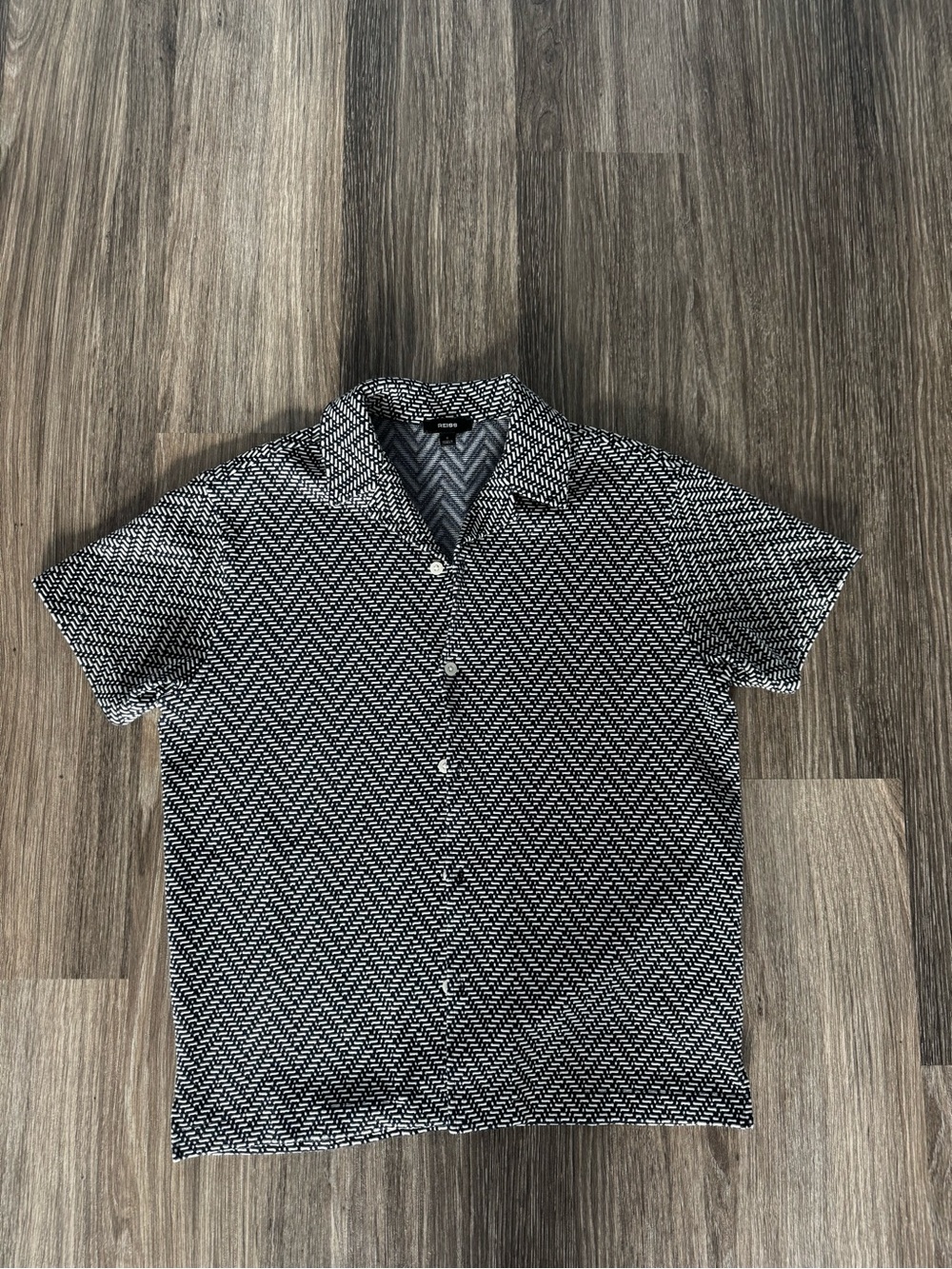 Reiss Black & White Short-Sleeve Geometric Button-Down Shirt